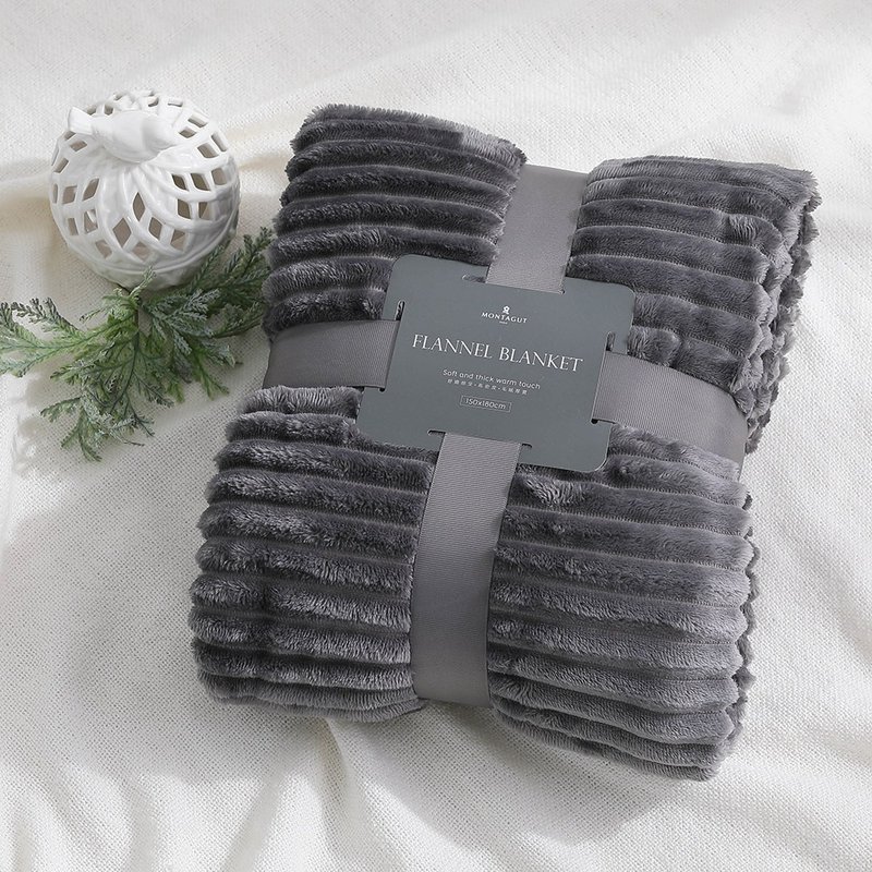 精梳法兰绒条纹毯(烟熏灰) - 被子/毛毯 - 聚酯纤维 灰色