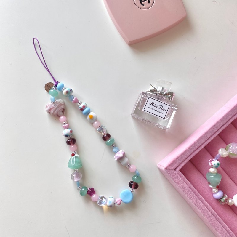 幻想手机附钥匙圈手机带穆拉诺玻璃珠手机挂绳 - 挂绳/吊绳 - 玻璃 粉红色