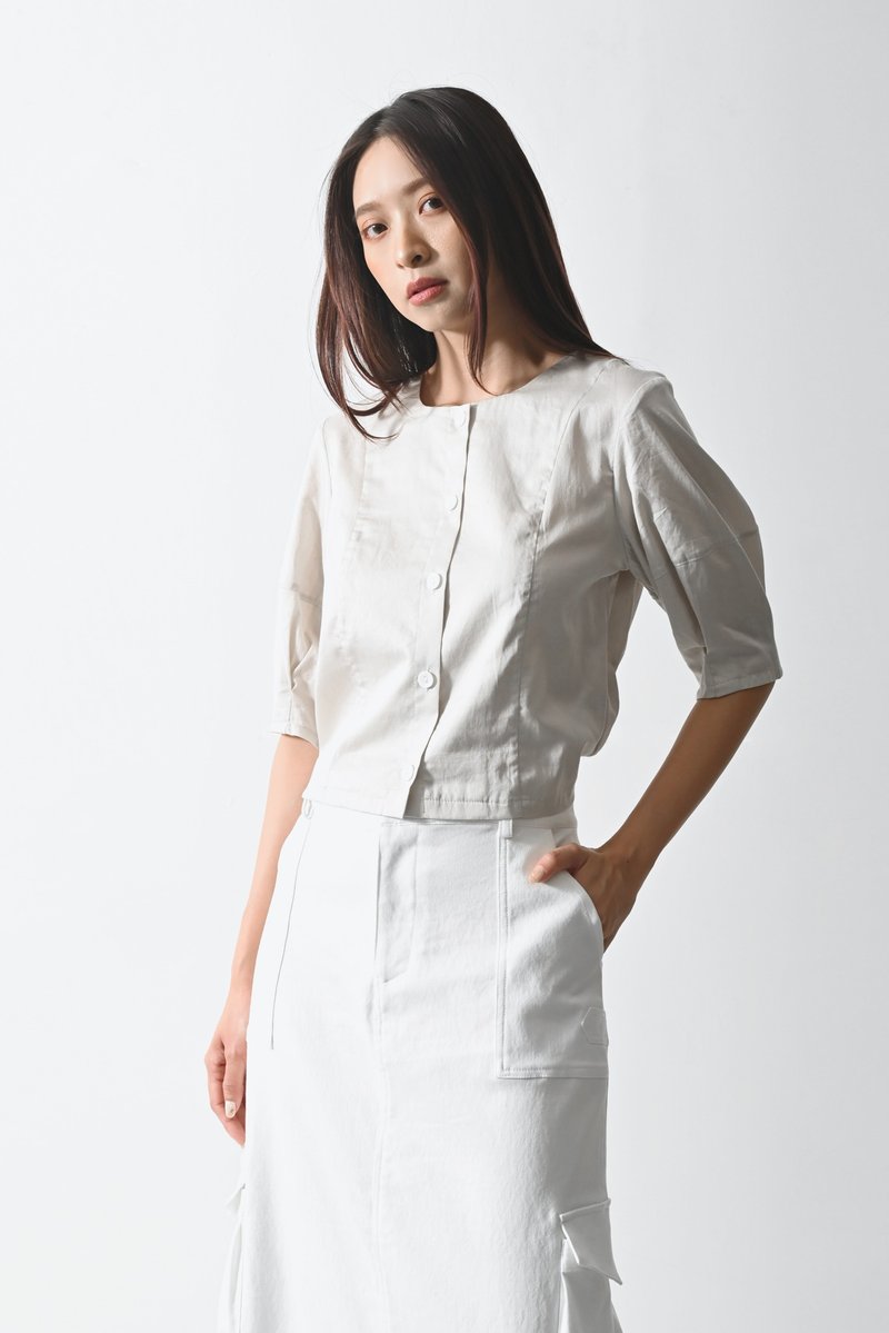 Shan Yong 后背挖洞抽绳造型短版上衣(三色) - 女装上衣 - 棉．麻 