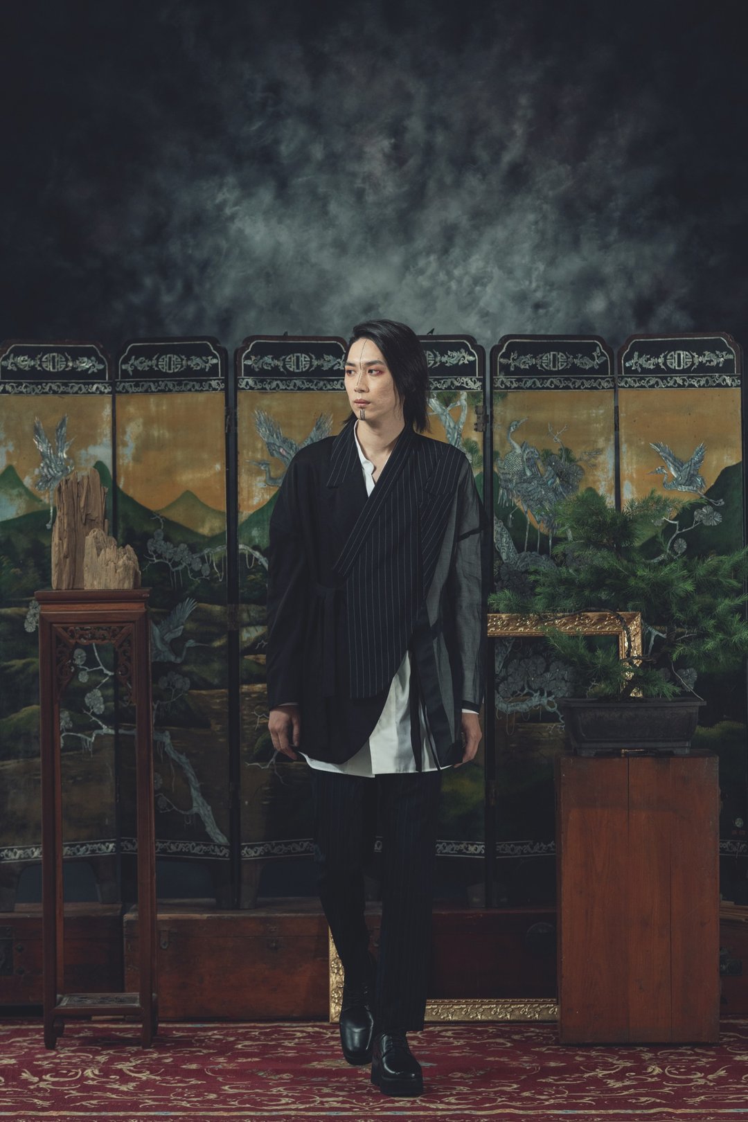 和服解构罩衫(201T12) - 男装外套 - 羊毛 黑色