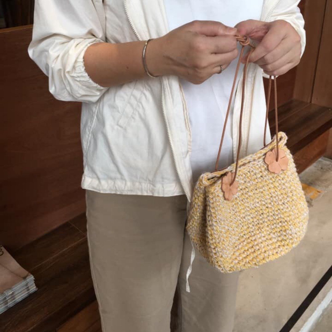 小花巾着束口包-小黄 - 手提包/手提袋 - 棉．麻 