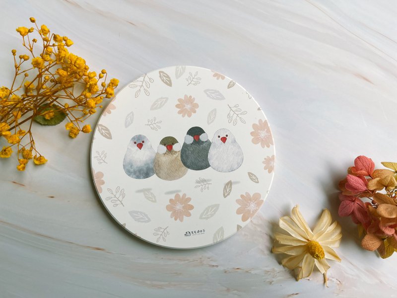 跳跃文鸟-吸水杯垫/硅藻土杯垫/硅藻土 - 杯垫 - 其他材质 白色