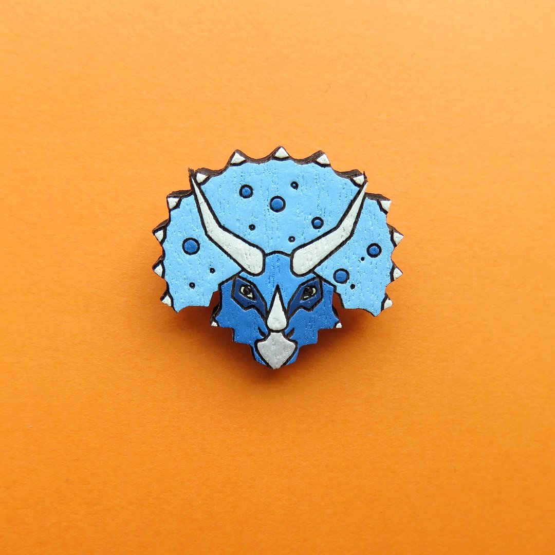Wooden brooch triceratops - 胸针 - 木头 蓝色