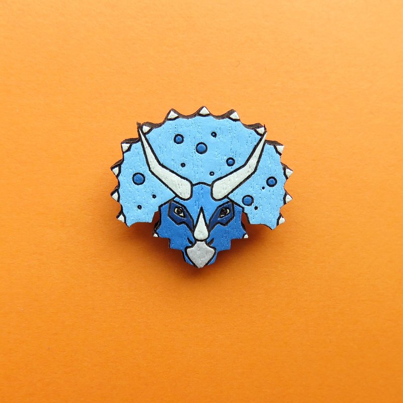 Wooden brooch triceratops - 胸针 - 木头 蓝色