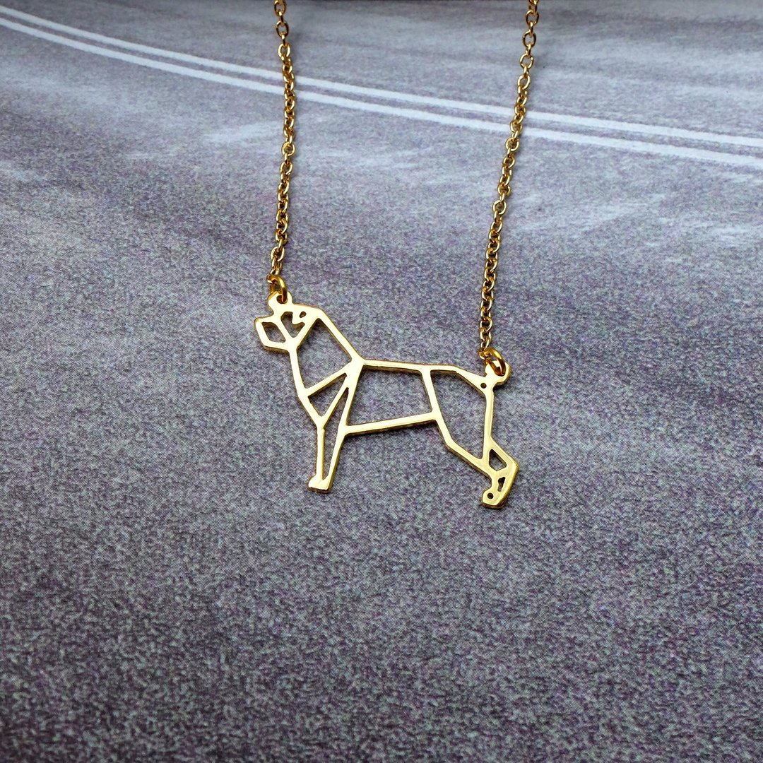 Rottweiler Dog Necklace, Origami Necklace, Pet gift for Best friend - 项链 - 铜/黄铜 金色