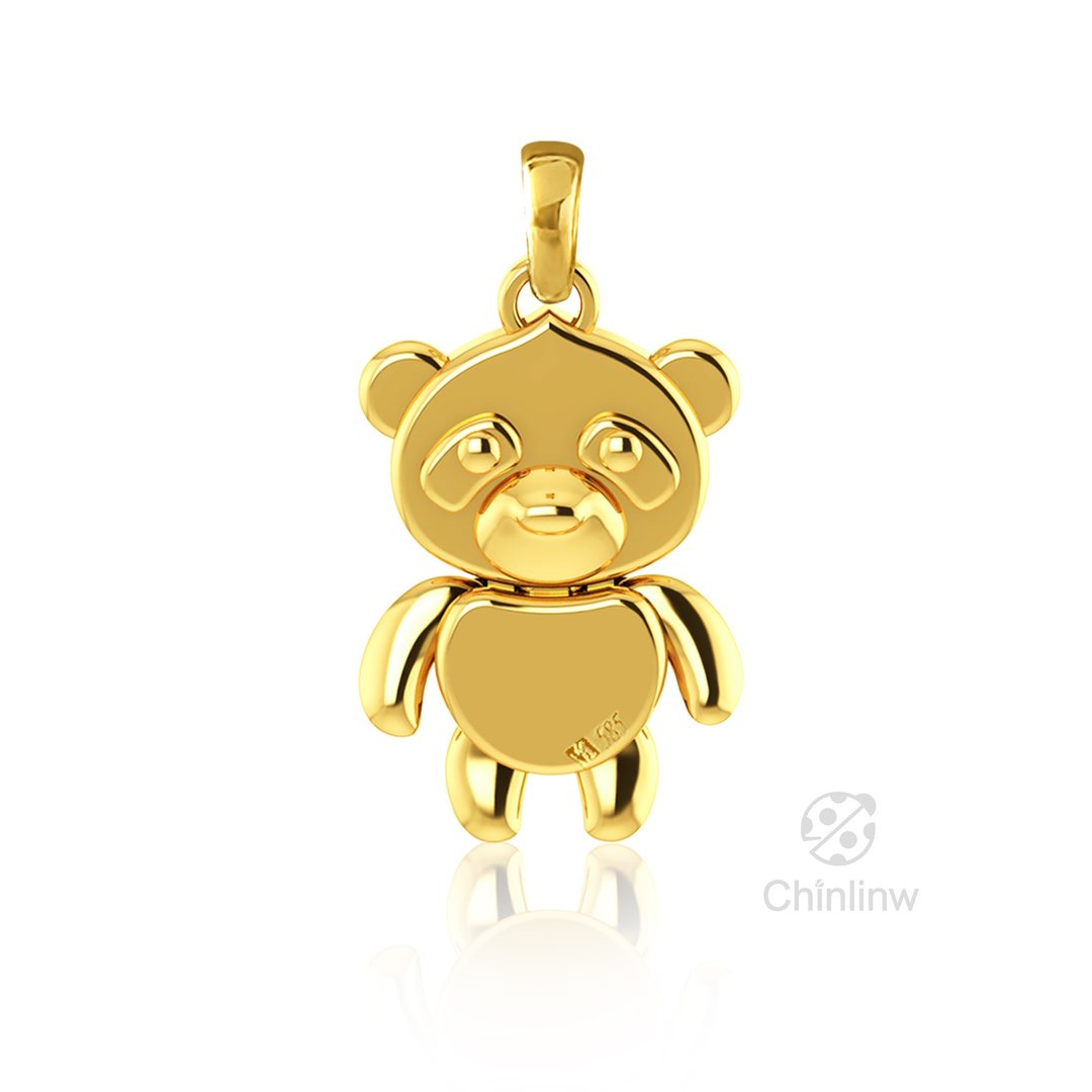专属陪伴│14k金 两面戴可爱动物小熊猫 吊坠链坠项链 - 项链 - 贵金属 金色
