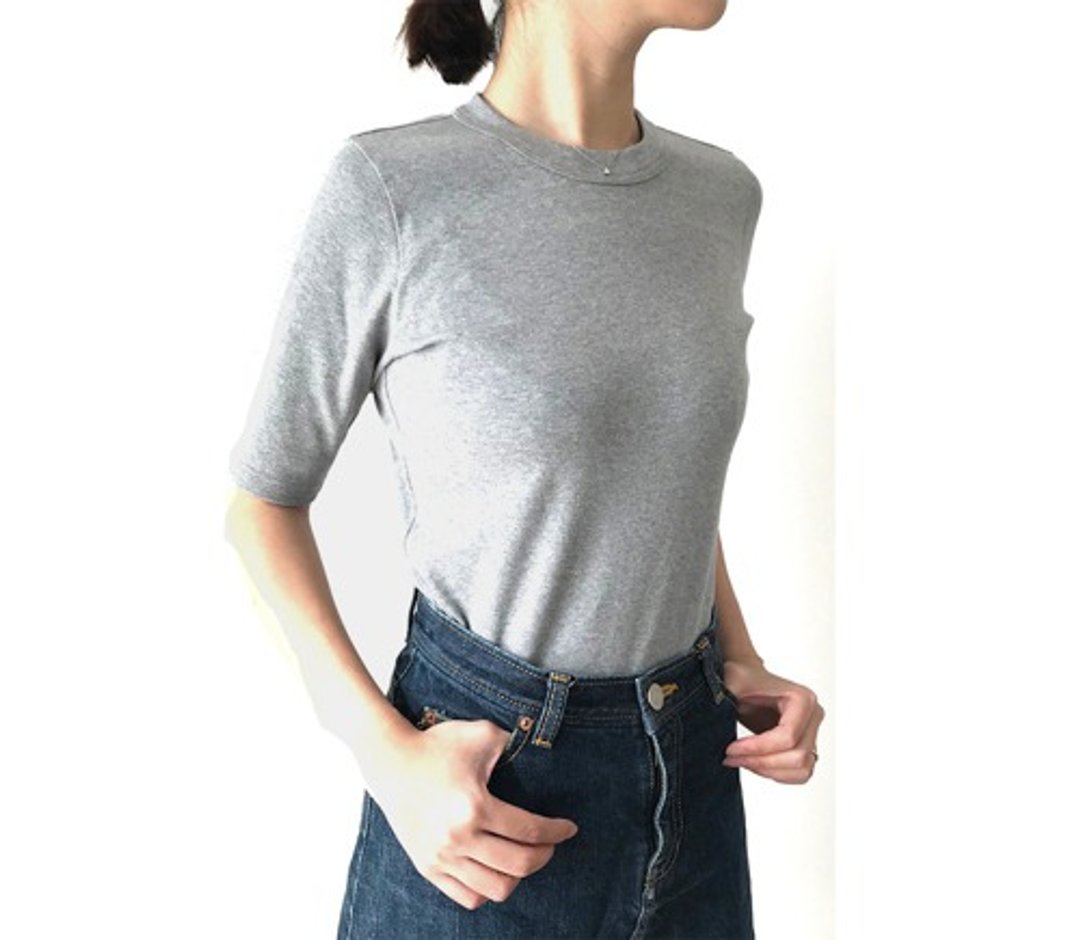 Adult four-quarter sleeve plain T-shirt light gray [size available] - 女装上衣 - 棉 