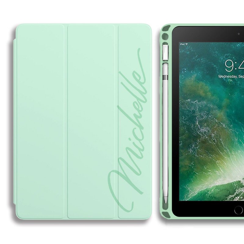 简约 iPad 2020 保护套 带 Apple pencil 笔槽 可定制名字 - 平板/电脑保护壳 - 人造皮革 粉红色