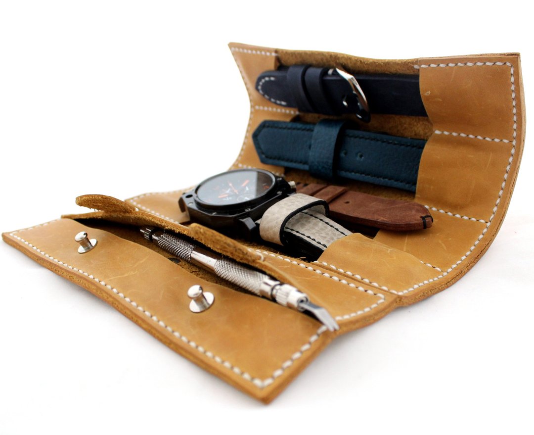Watch strap roll Genuine Leather watchbands storage travel case - 表带 - 真皮 黄色