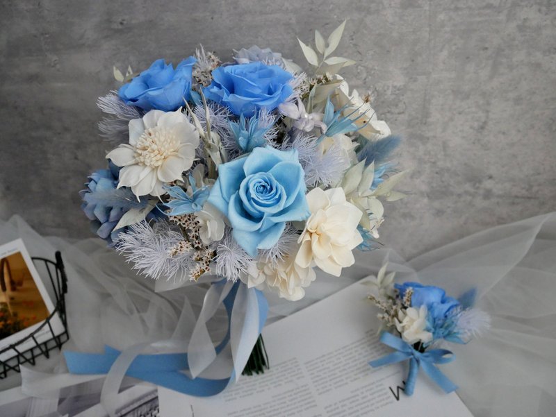 自然型不凋捧花【蔚蓝海洋】永生捧花/拍婚纱/婚礼捧花 - 干燥花/捧花 - 植物．花 蓝色