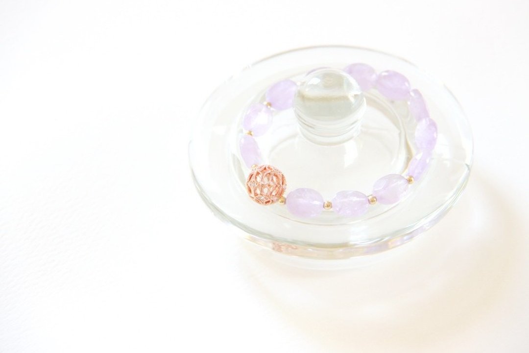 时尚能量珠宝系列-紫水晶蕾丝雕花金珠手链 /Amethyst & 14KGF - 手链/手环 - 宝石 紫色
