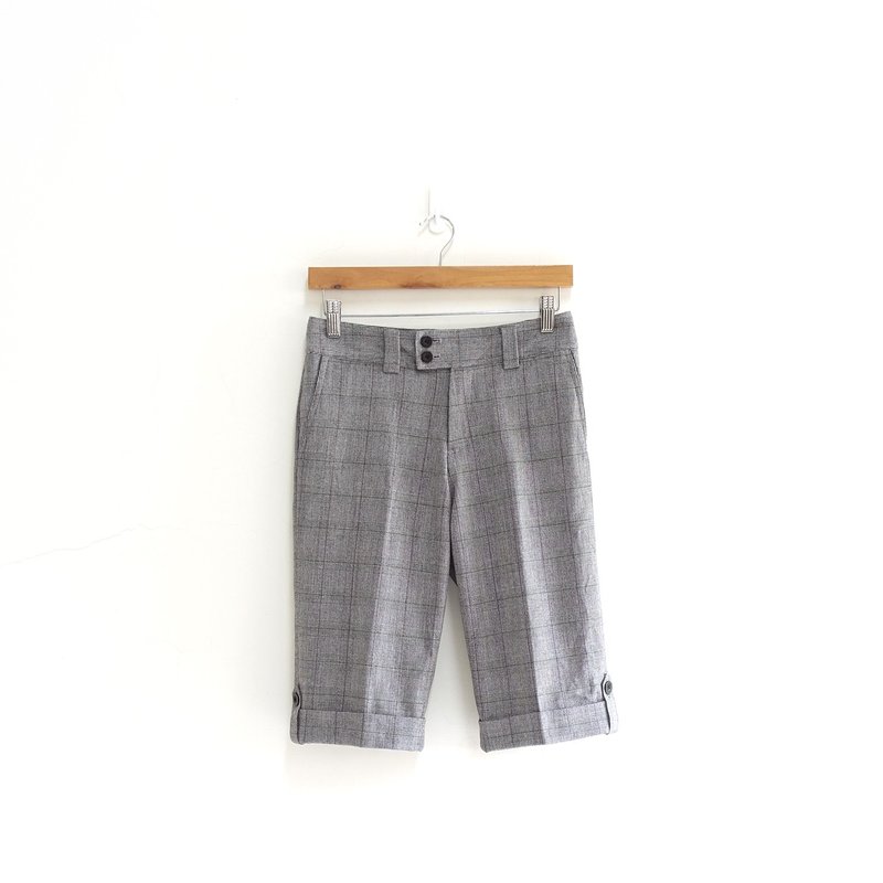 │Slowly│灰格纹-古着裤│vintage.复古.文艺 - 女装长裤 - 聚酯纤维 咖啡色