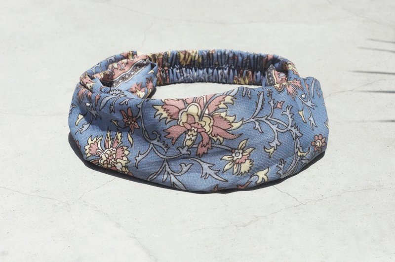 情人节礼物 手工发带 / 法式发带 / 缤纷花朵发带 / 松紧发带 / 丝绸发带 / 花朵发带 - 蓝色英式花园 ( 手工限量一件 ) - 发饰 - 丝．绢 蓝色
