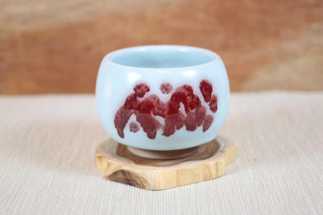 【沐春生活】汝窑铜红 牛血红 大圆融杯 名家叶敏祥手作 - 茶具/茶杯 - 陶 