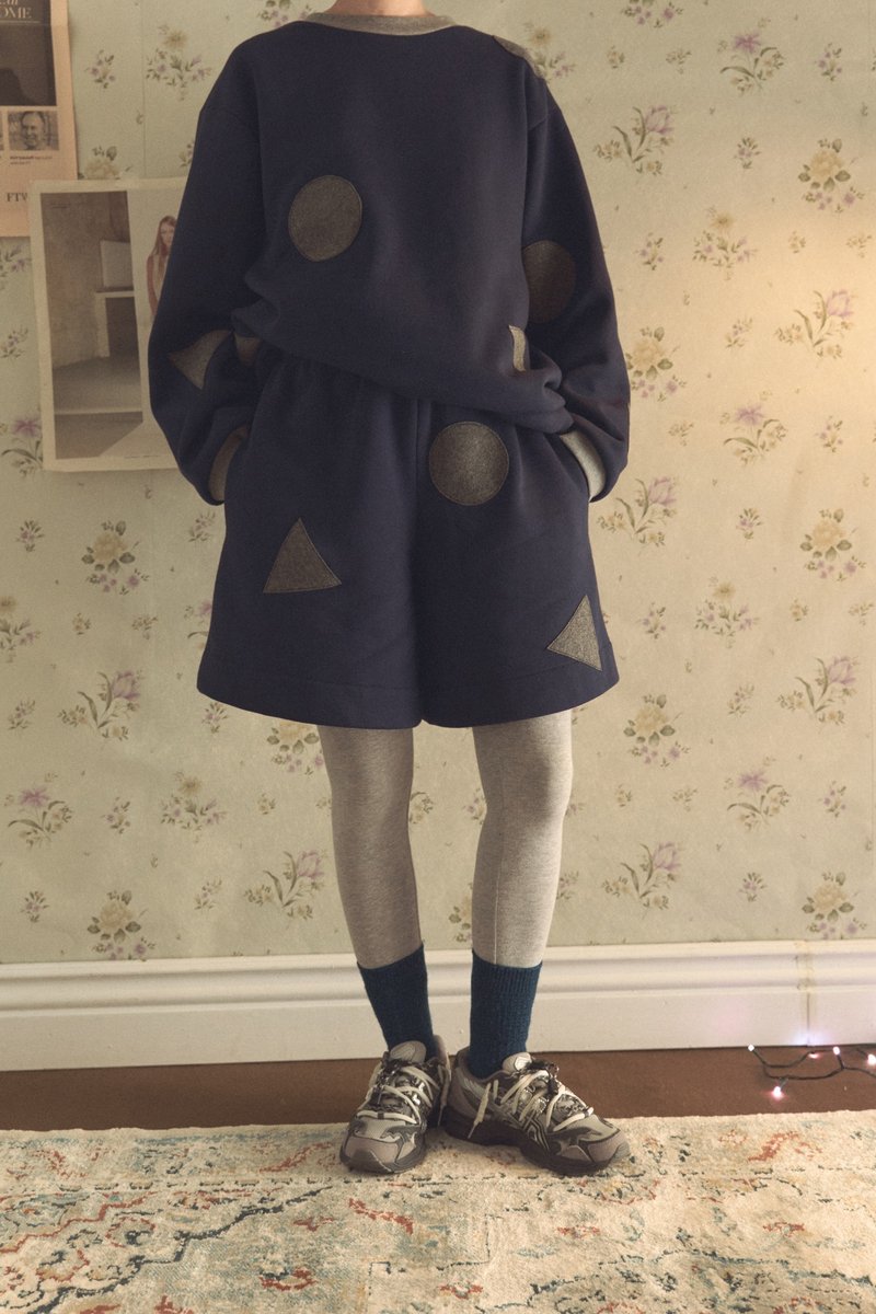 深蓝色三角形圈圈五分裤 - 中性裤装 - 棉．麻 蓝色