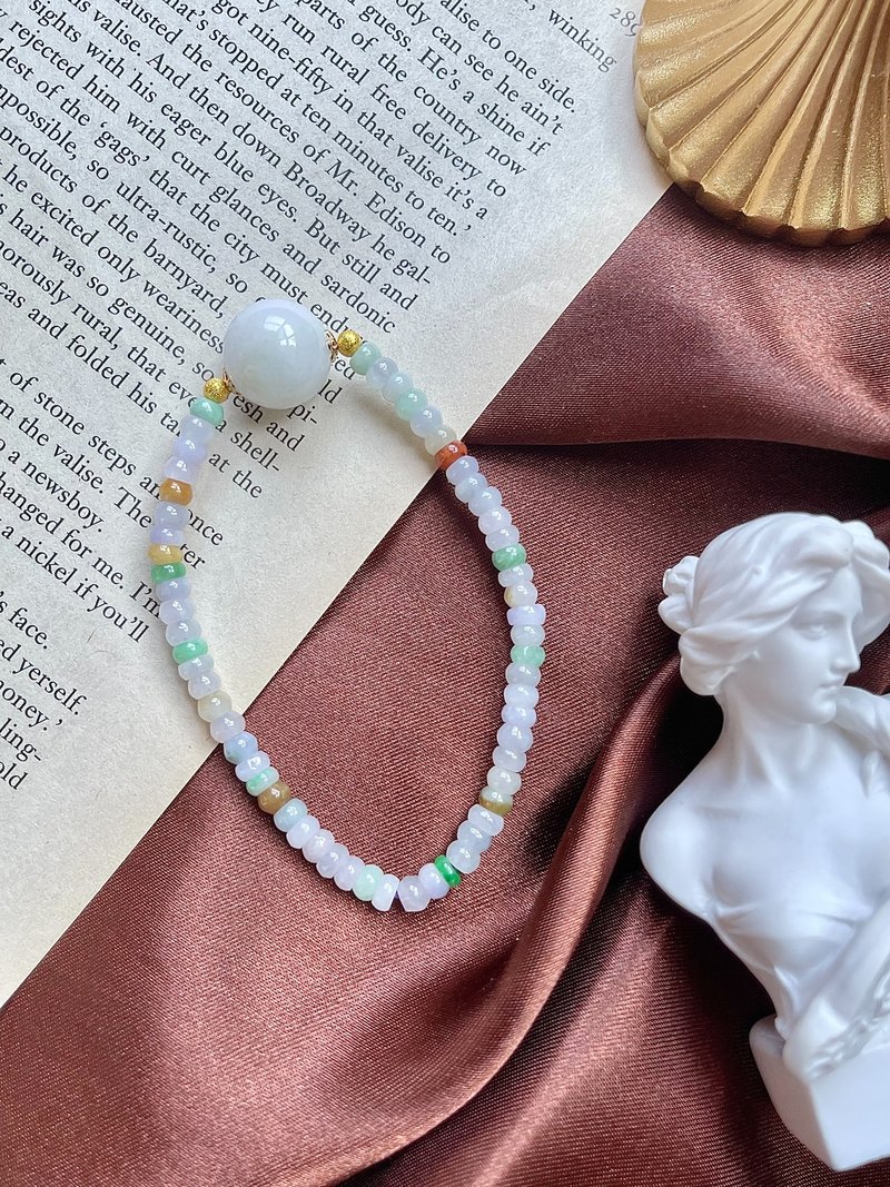淡紫带绿大玉圆翡翠配冰多采算盘玉珠手串 手链|天然缅甸翡翠 - 手链/手环 - 玉石 多色