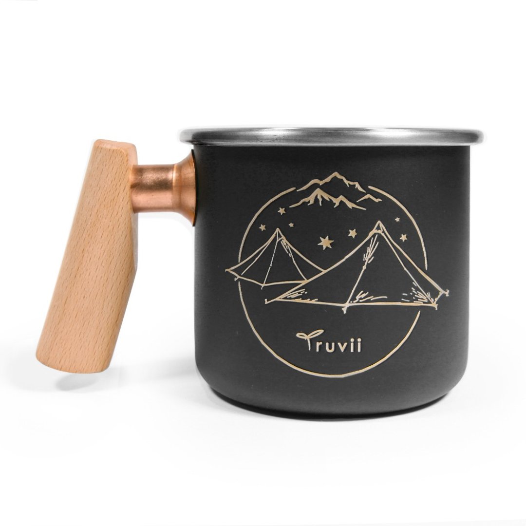 【定制化礼物】木柄 白铁杯 400ml(Tent Party黑夜) - 咖啡杯/马克杯 - 不锈钢 黑色