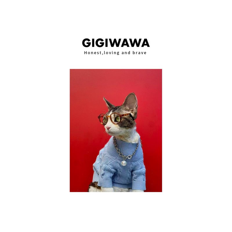 GIGIWAWA原创设计Urban系列宠物秋冬艾草抗菌保暖蓝毛衣 - 衣/帽 - 其他材质 蓝色