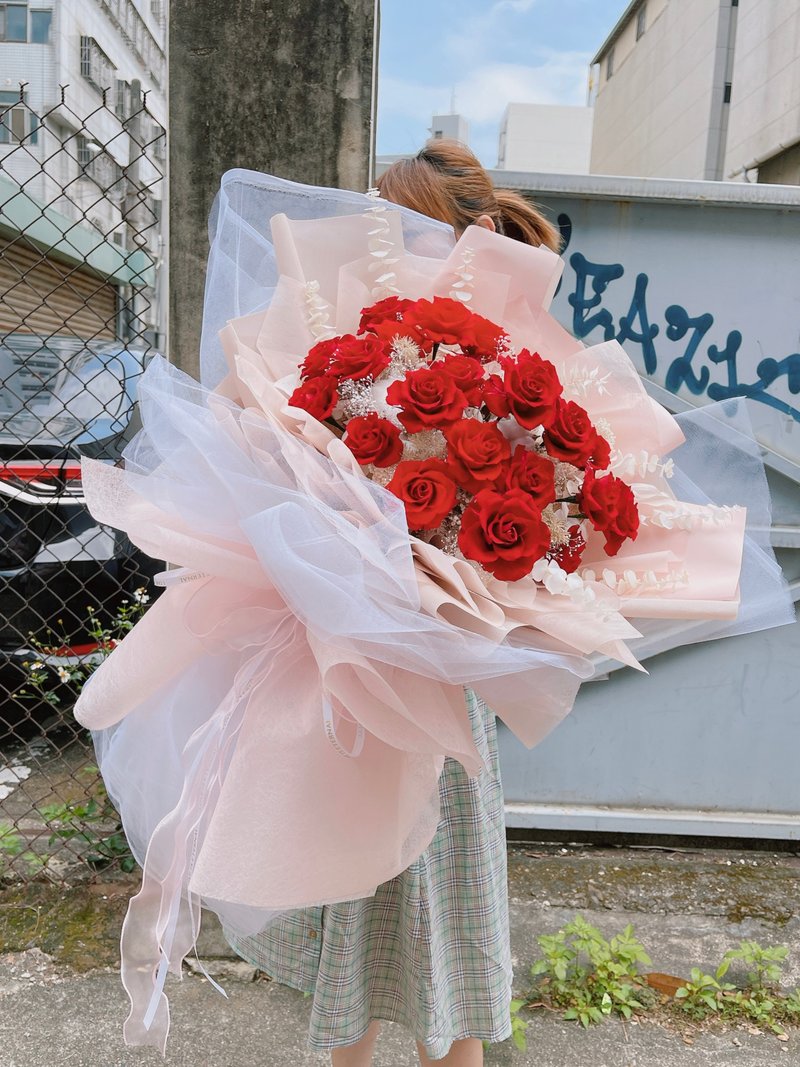求婚必胜永生 21朵 33朵 红玫瑰永生花 求婚大花束 - 干燥花/捧花 - 植物．花 红色