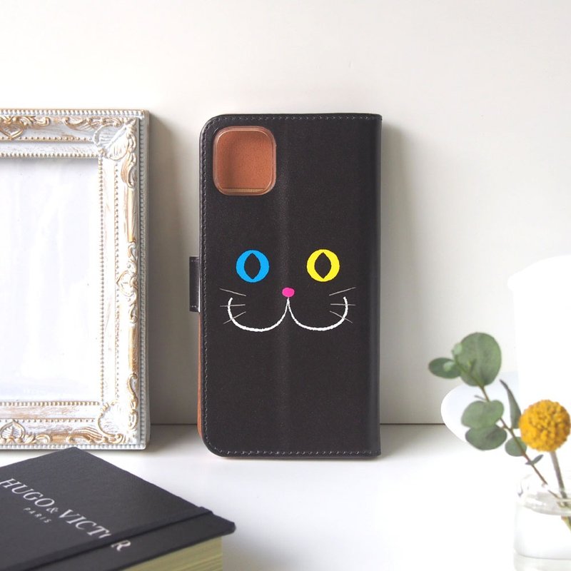 【手帐型手机壳】黑猫脸 - 手机壳/手机套 - 人造皮革 黑色
