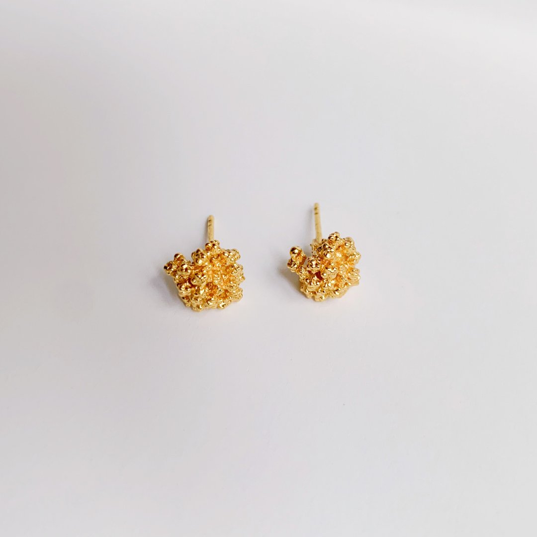 rice flower米香耳针-一对(纯银 镀18k金) - 耳环/耳夹 - 纯银 金色