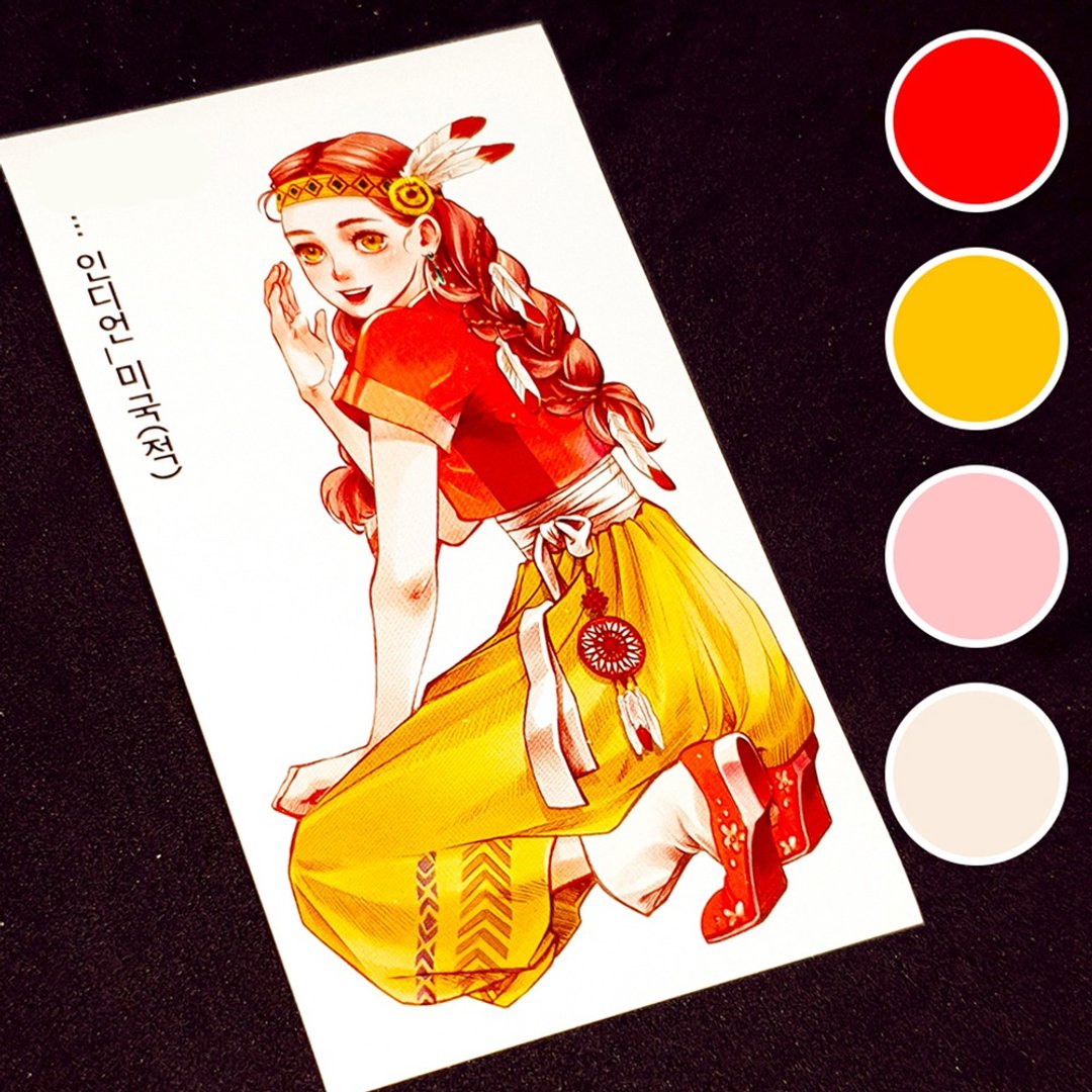 印度女孩 (4色) 6 入 (honne market) 人物贴纸 黑色浣熊 - 贴纸 - 纸 