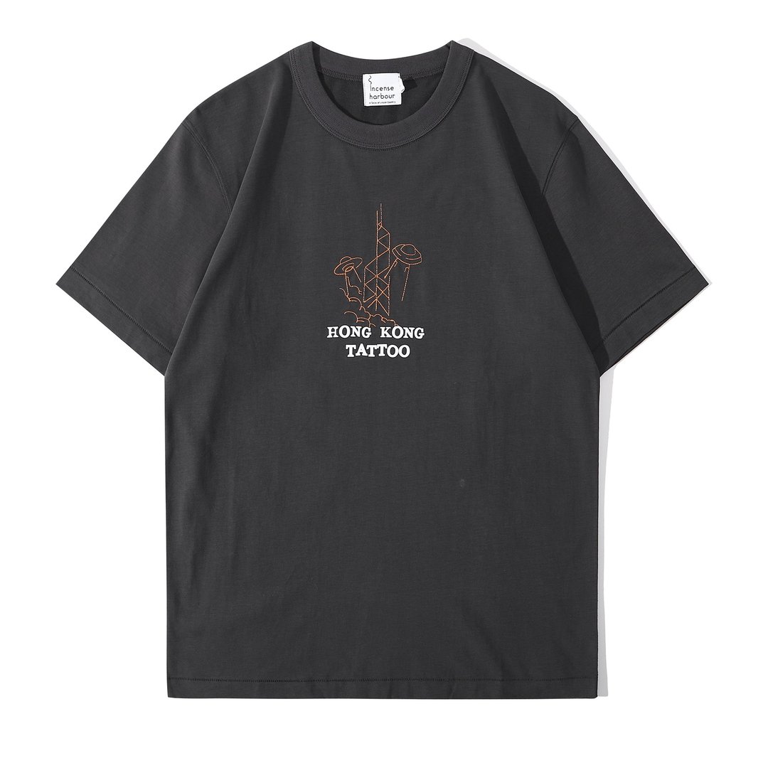 Incense Harbour Hong Kong Tatto 刺绣棉质 T-shirt - UFO -灰色 - 中性连帽卫衣/T 恤 - 棉 灰色