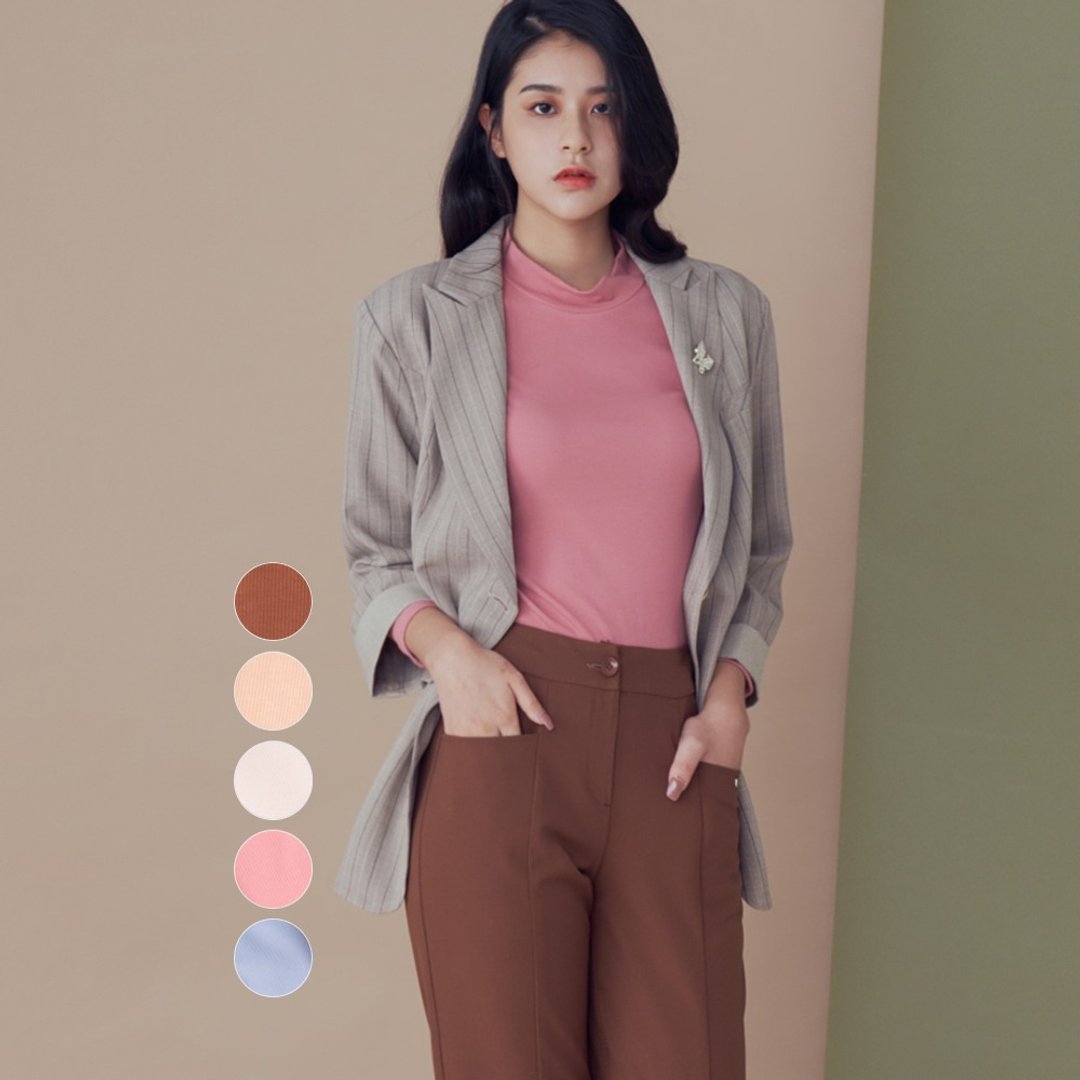 【MEDUSA】软坑条多色粉彩内搭 - 5色 (M-L) | 女上衣 罗纹内搭 - 女装 T 恤 - 其他材质 粉红色