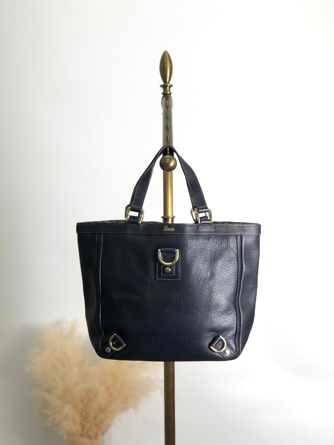 【 日本直送 名牌中古包 】GUCCI 古驰 托特包 深蓝色 马衔扣 皮革 vintage 古着 复古 kftpgd - 手提包/手提袋 - 真皮 蓝色