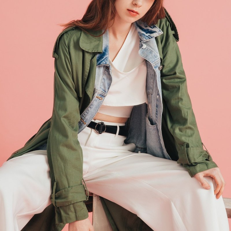 轻棉军式风衣(苔绿色)│Who Cares 台湾服饰品牌 - 女装休闲/机能外套 - 其他材质 绿色
