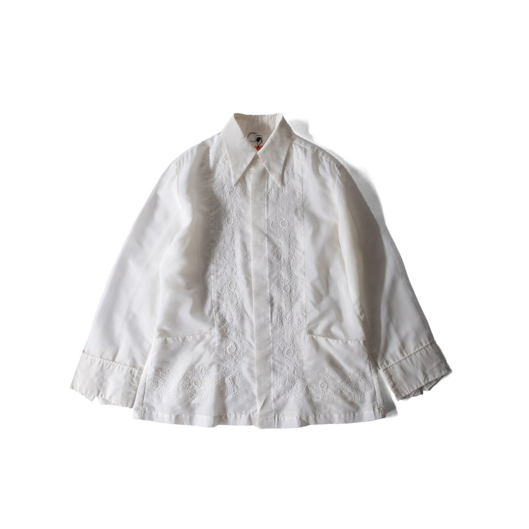 A PRANK DOLLY - 古着 Vintage白色刺绣长袖古巴衬衫 - 女装上衣 - 聚酯纤维 白色
