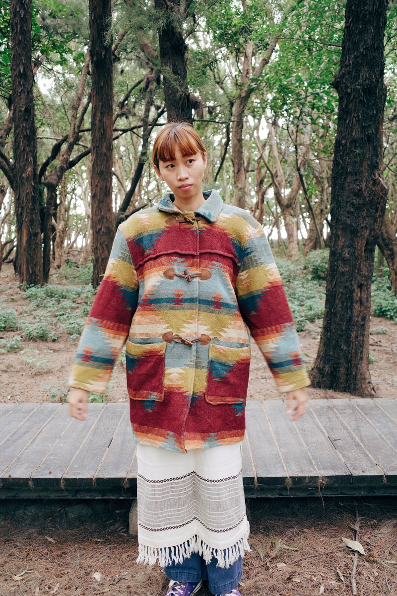 特价 Vintage 民族风图腾毛料牛角扣造型大衣外套 中性款式 - 男装外套 - 棉．麻 