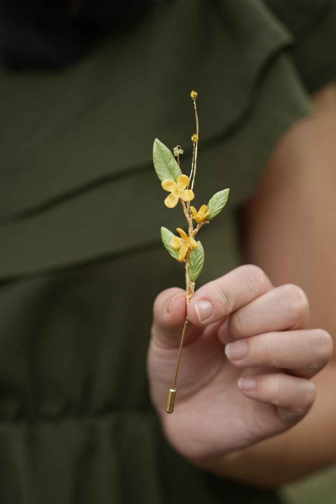 软陶桂花饰品 木樨花胸针 可改发饰 手工捏制 原创  独特的礼物 - 胸针 - 陶 橘色