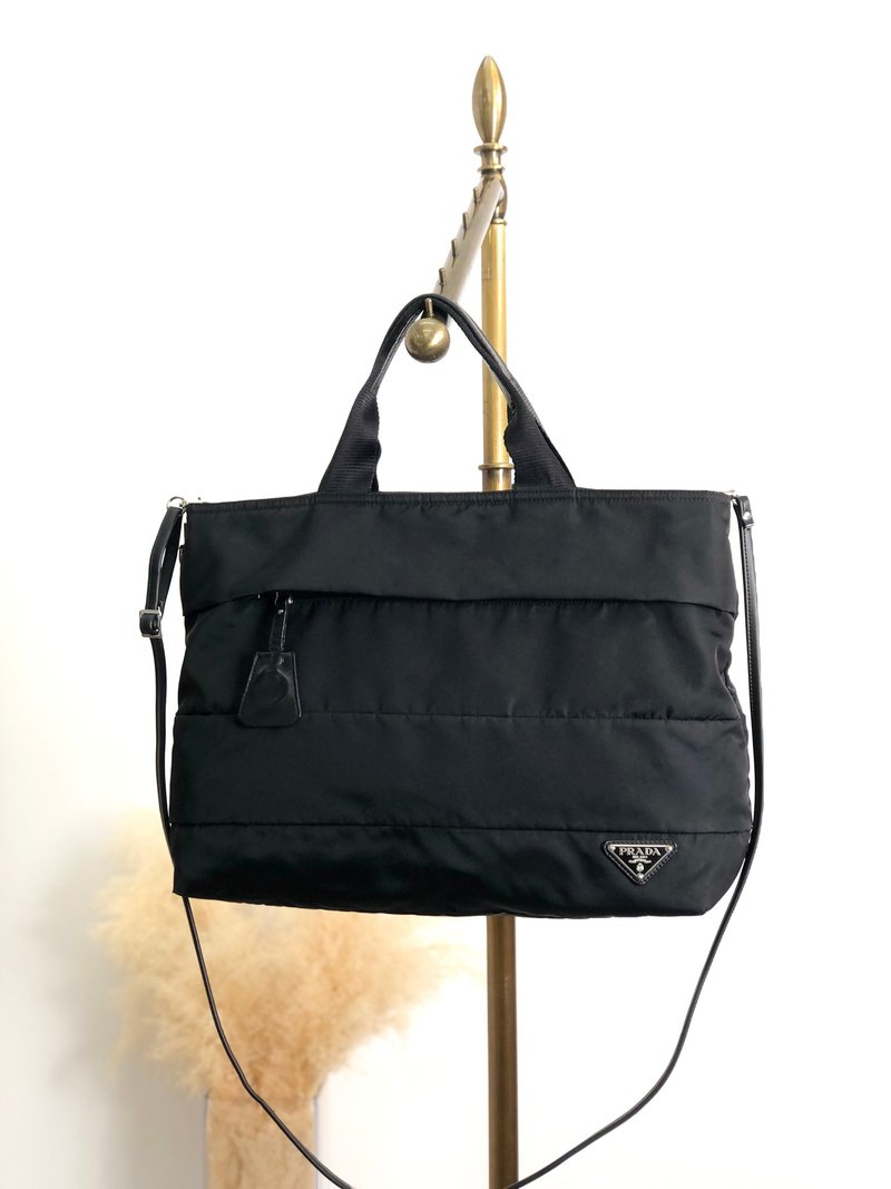 【日本直送 品牌二手包】PRADA普拉达手提包黑三角形logo 多层尼龙 2way 复古 2dea8w - 手提包/手提袋 - 尼龙 黑色