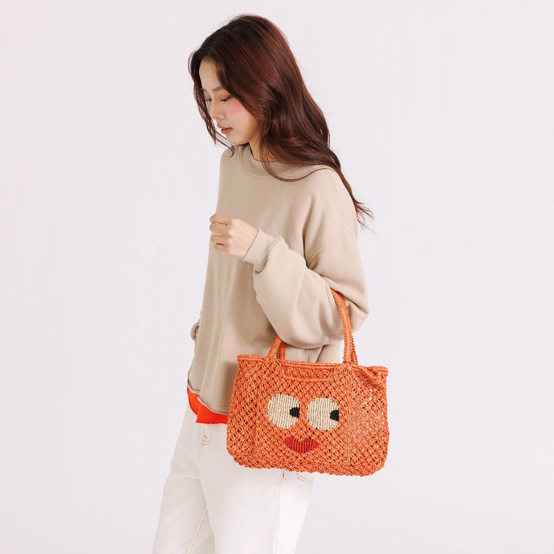 【The Jacksons】Big Eyes 编织包-Florence Tracy-蜜桃橘 - 手提包/手提袋 - 棉．麻 橘色