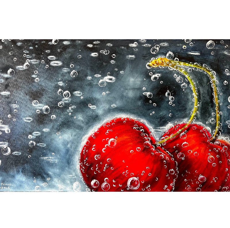 樱桃画水果原创艺术品 40x60 厘米/16 x 24 英寸，AnaskoArt 出品 - 海报/装饰画/版画 - 棉．麻 多色