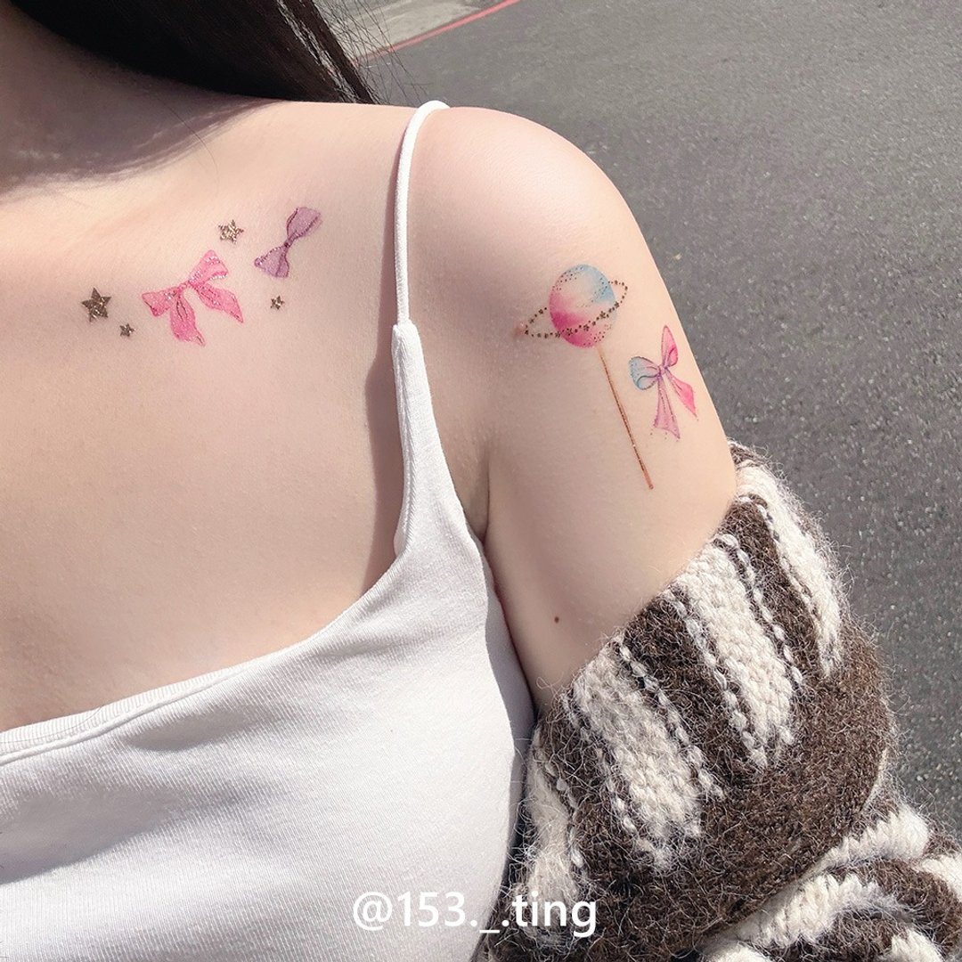 甜美棒棒糖-2入紋身貼紙 原創手繪設計 - 纹身贴 - 纸 粉红色
