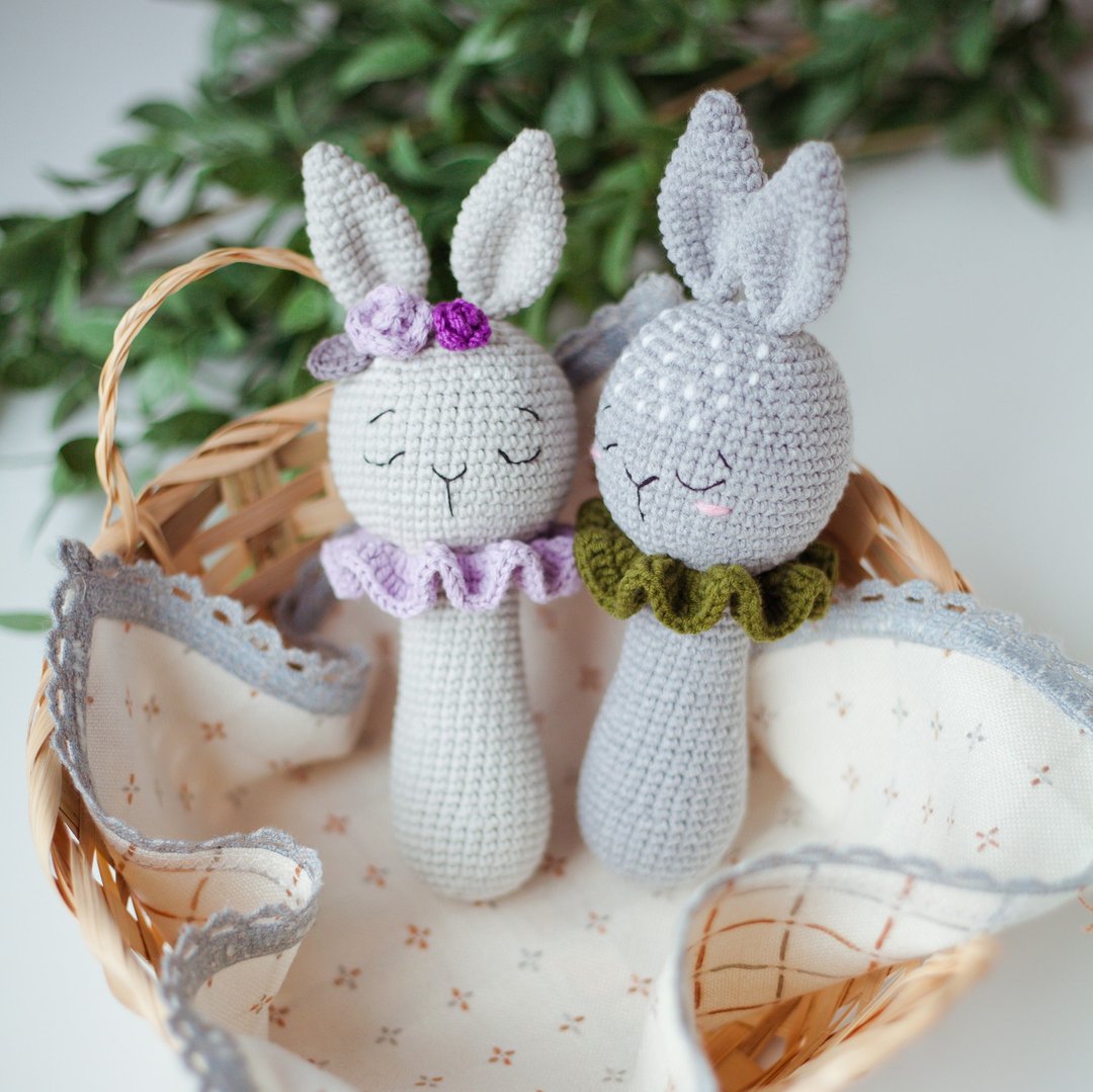 Crochet Pattern Bunny Baby Rattles - Digital Item - 手工艺教程/工具书 - 其他材质 