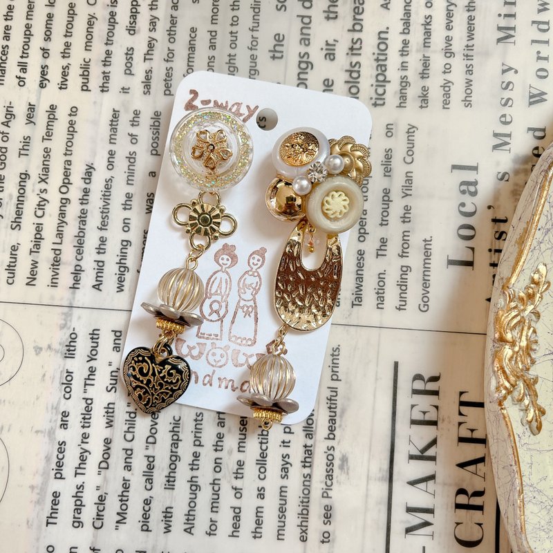 wow handmade 庭院 复古钮扣耳环 2way设计 专属包装 送礼推荐 - 耳环/耳夹 - 其他材质 