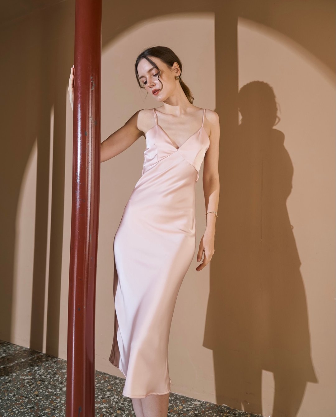 Classic long satin singlet Pink and Green - 居家服/睡衣 - 其他材质 