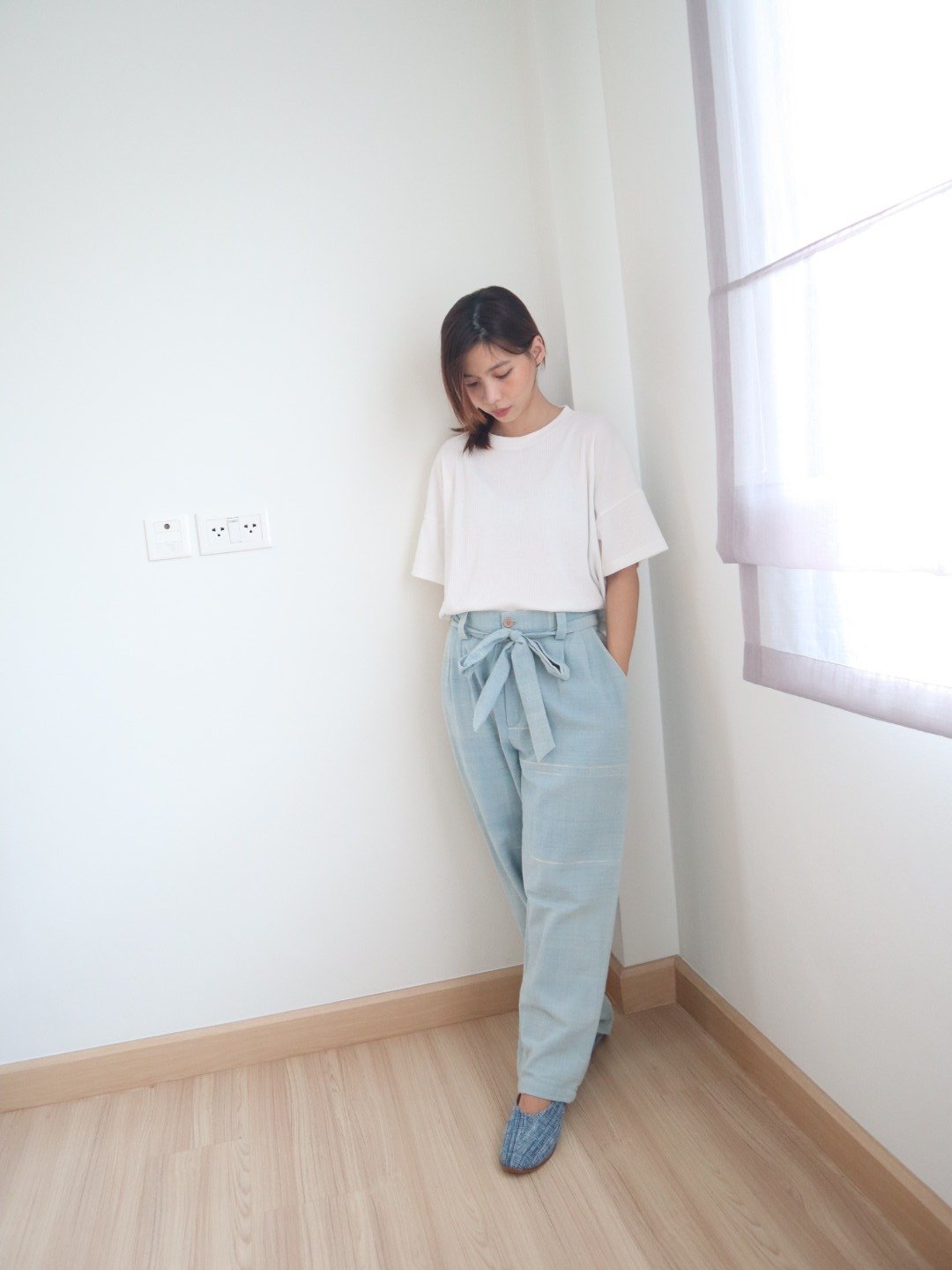 Phing pants striped Pastel Blue - 中性裤装 - 棉 蓝色
