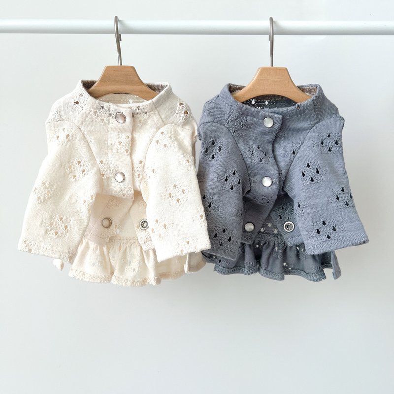 宠物服饰・镂空蕾丝针织开襟衫 - 衣/帽 - 棉．麻 多色