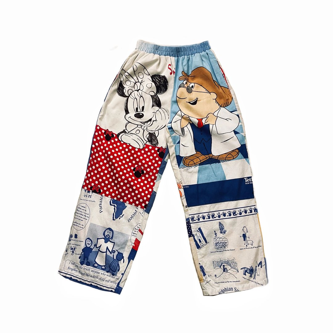 Vintage Cartoon Fabric Patchwork Pants 卡通老布拼接两面穿长 - 男士长裤 - 棉 多色
