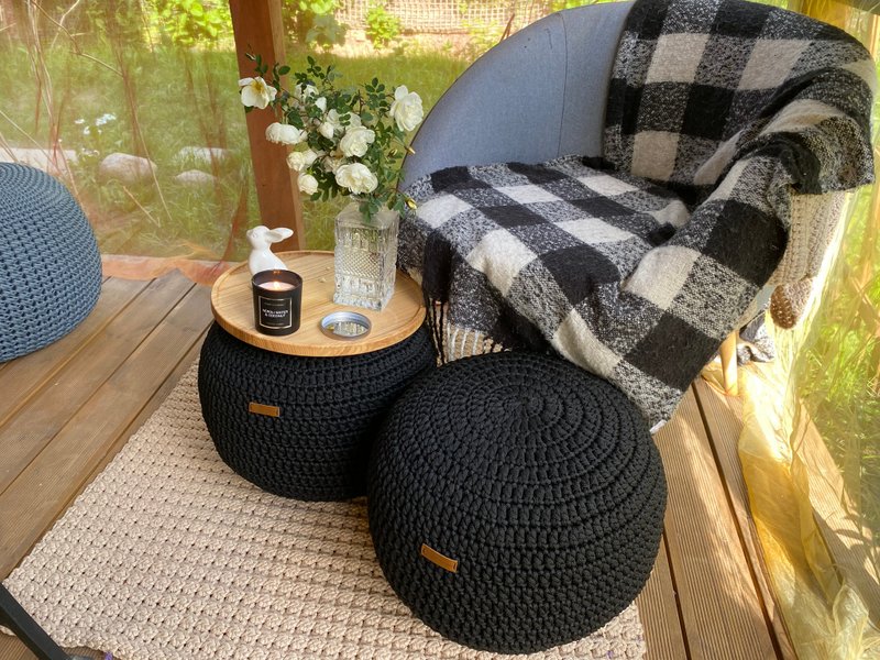 钩编黑色户外脚凳 多种尺寸多种颜色定制 - 其他家具 - 聚酯纤维 