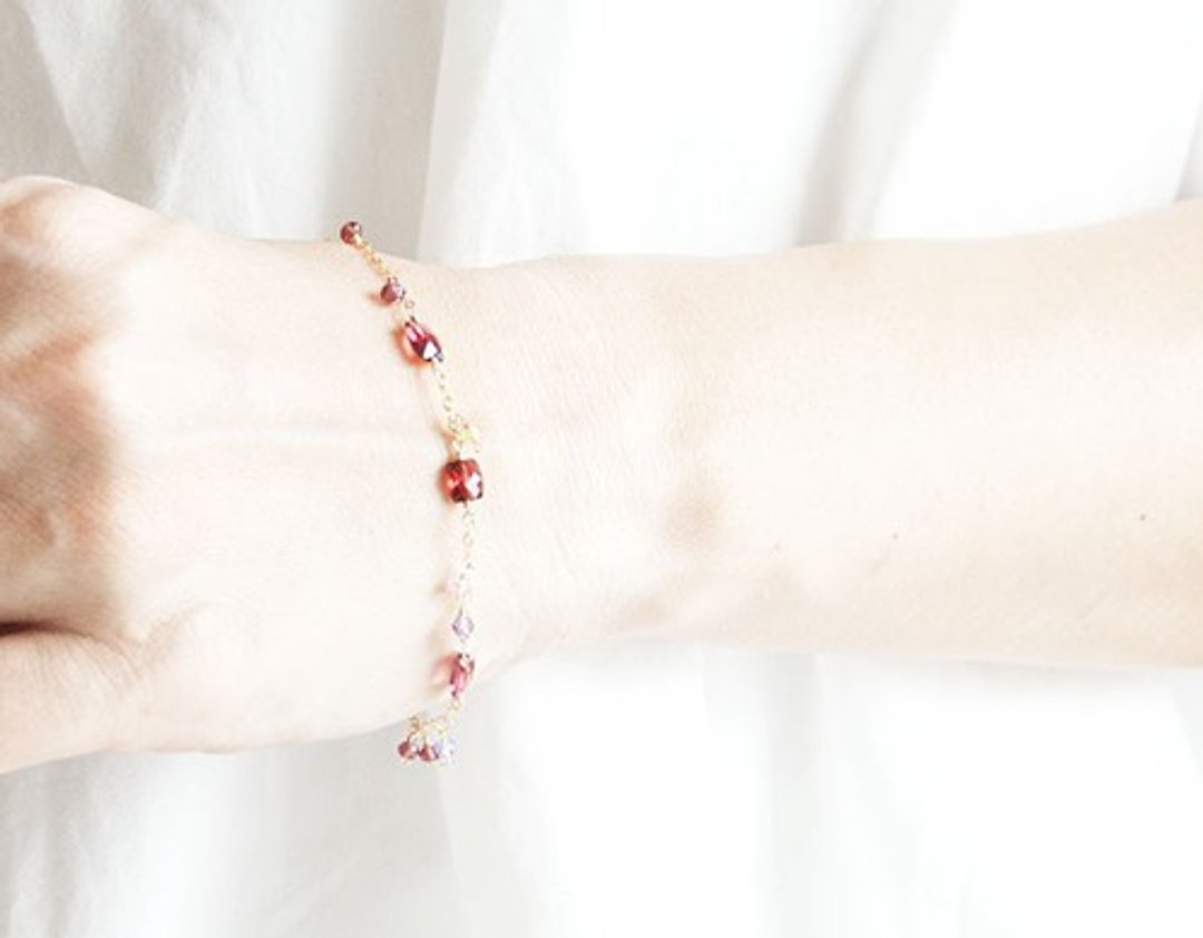 14kgf rhodolite garnet + colored natural stone bracelet - 手链/手环 - 宝石 