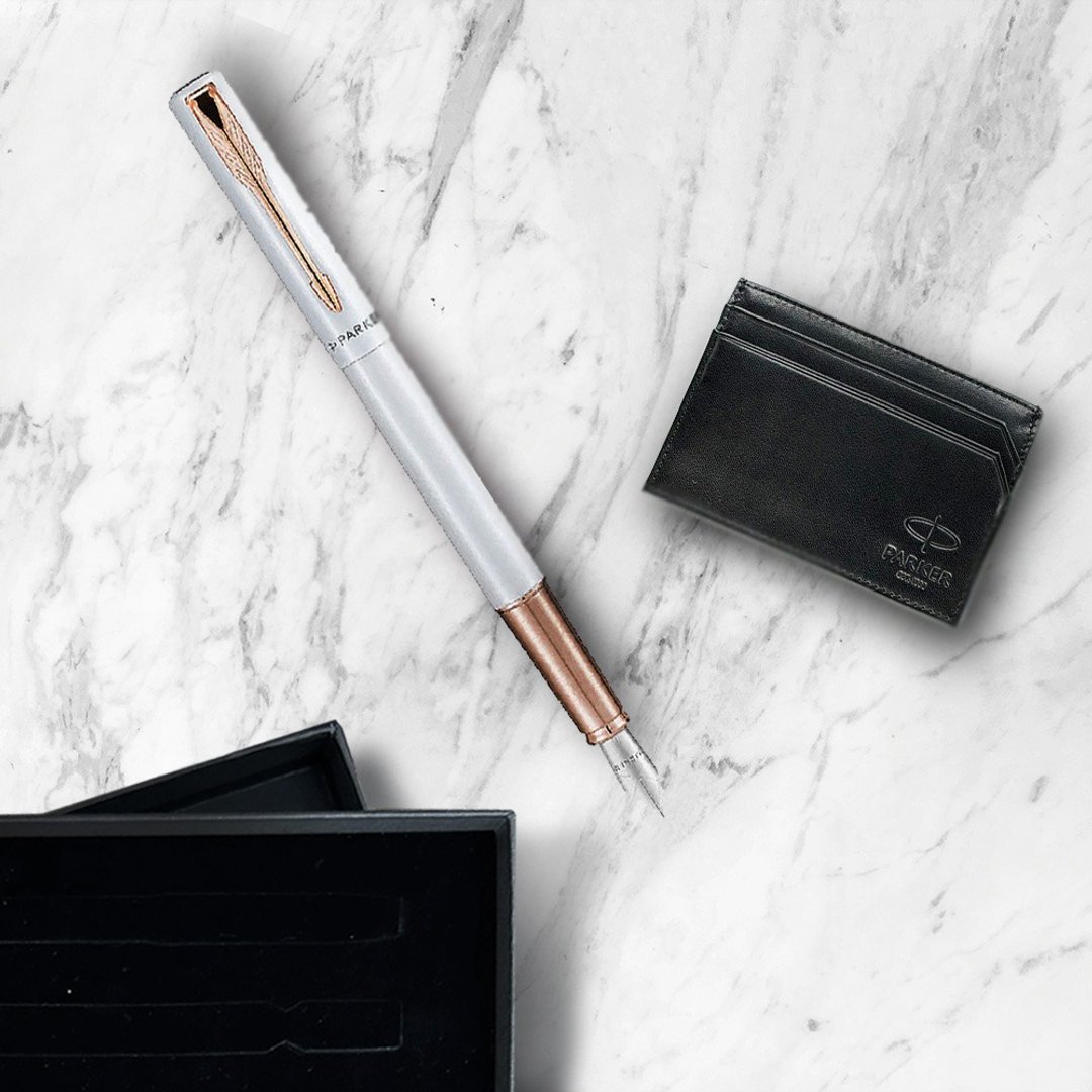 Parker 派克 威雅  XL月光白金夹钢笔(限定版)   牛皮卡夹礼盒 - 钢笔 - 其他金属 白色