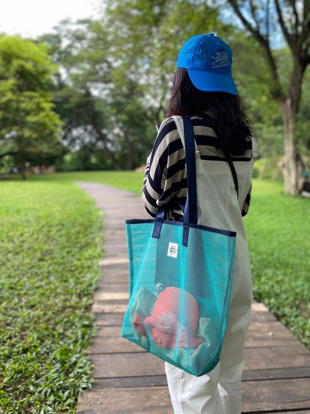 薄荷绿网眼袋/购物袋/健身袋/杂货袋/海滩袋/洗衣袋/M - 手提包/手提袋 - 尼龙 绿色