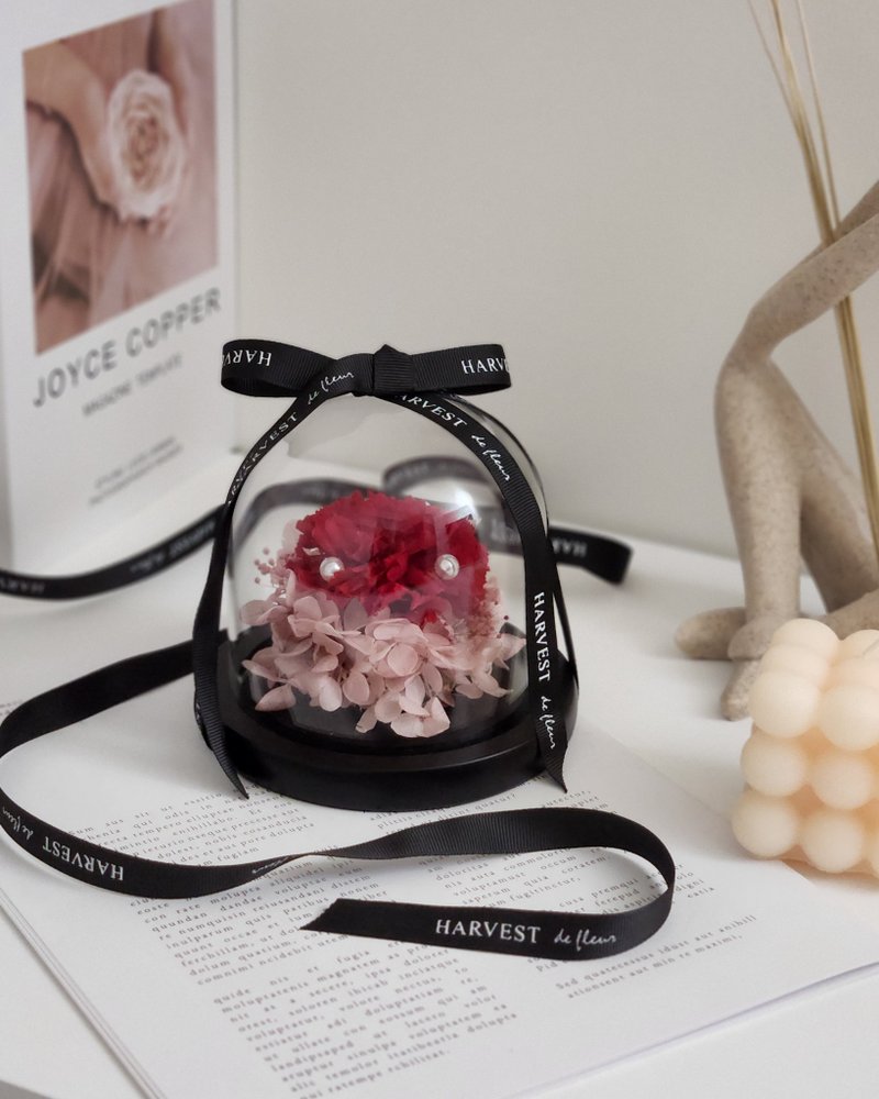 永生康乃馨玻璃盅罩 - 干燥花/捧花 - 植物．花 红色