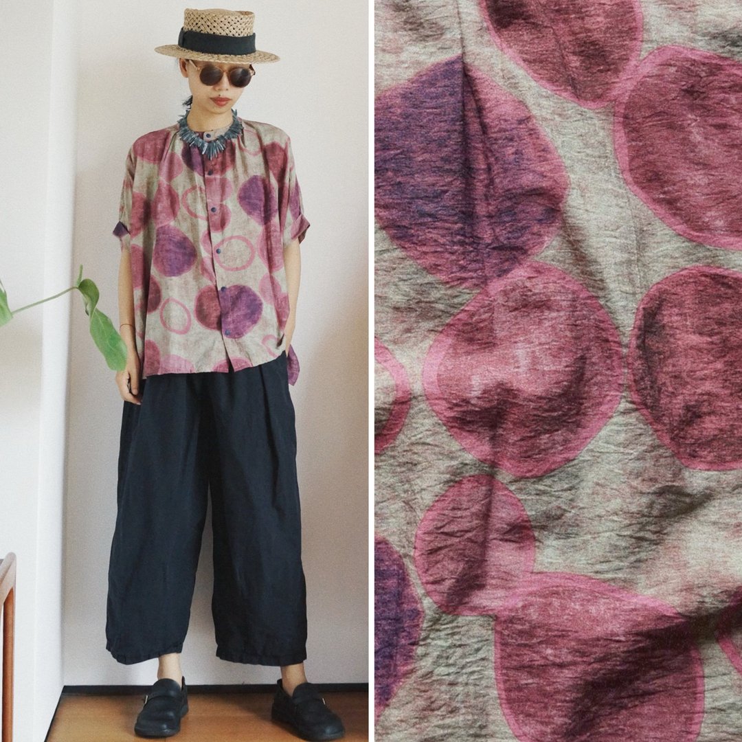 粉色大波點 短袖大廓形襯衣 砂洗天絲棉 夏季涼爽舒適 - 女装衬衫 - 棉 粉红色