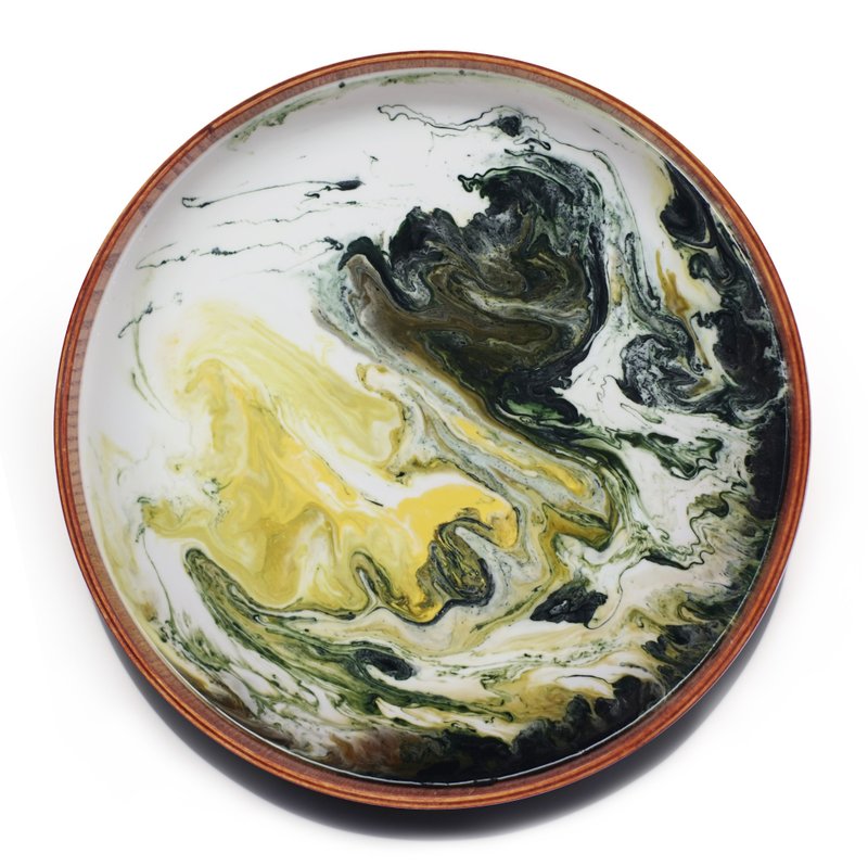 【 缃/水墨绿・月球体・木制トレイ扥盘】24cm - 浅碟/小碟子 - 木头 绿色